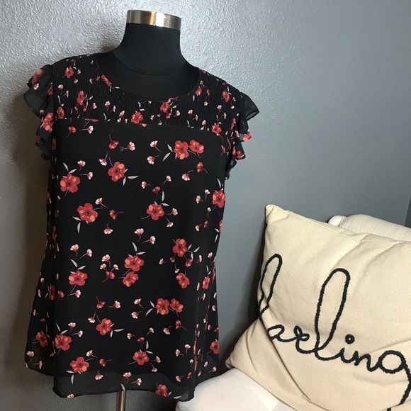 City Chic Tops - City Chic black floral blouse with smocked neck size 18W